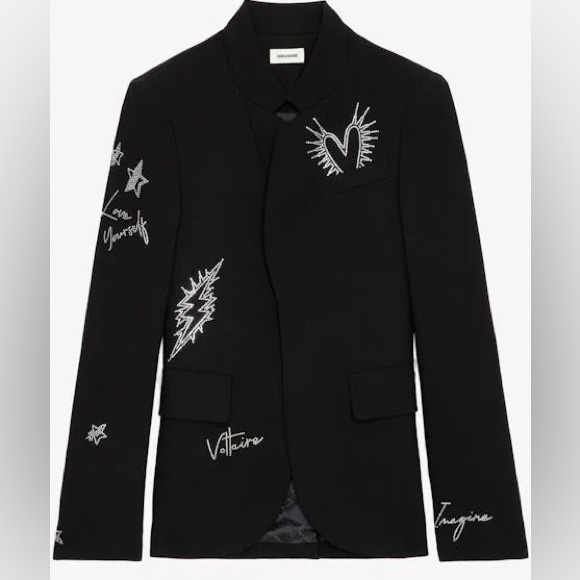 Zadig & Voltaire Jackets & Blazers - NWT Zadig & Voltaire ‘Very Strass Heart Blazer’ Black Jeweled Size 36/S $598